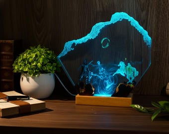 Lámpara de resina de El Señor de los Anillos: luz nocturna de diorama de fantasía de la Tierra Media, regalo de decoración LED épico