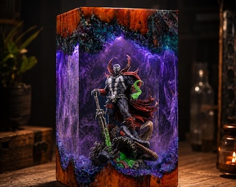 Diorama z żywicy Spa.wn, rzeźba z komiksu fantasy, dzieło Ala Sim.monsa, wyjątkowy prezent dla gracza, dekoracyjna lampa biurkowa LED