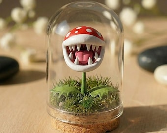 Terrario con pianta Piranha in vetro, Ma.ri0 Regalo Decorazione per sala giochi, Oggetto da collezione per scrivania da gamer, Regalo di compleanno