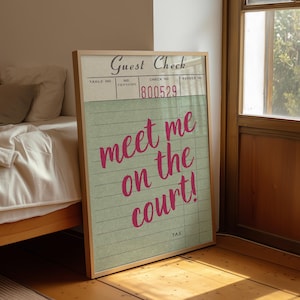 Meet Me On The Court Prints Preppy Pink and Green Tennis Gallery Wall Art, Trendy Sporty Wall Art Cute Sport Padel Club Apartment Poster