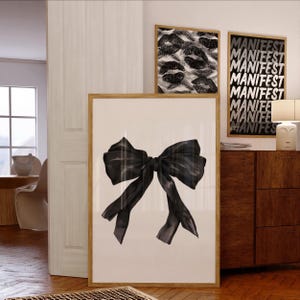 Bow Coquette Art Print, Retro Black Kiss Poster, Ribbon Aesthetic Trendy, Coquette Printable Decor, Girly Apartment Dorm, Preppy Wall Art