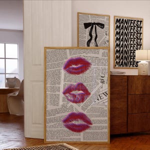 Glitch Style Kiss Print, Minimal Lips Wall Art, Retro Digital Poster, Cute Modern Print, Funky Digital Prints Preppy Bar Apartment Aesthetic