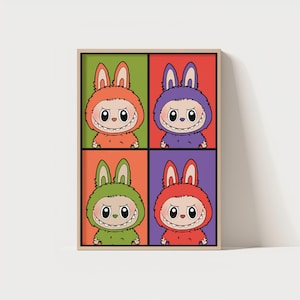 Colorful Labubu Printable Wall Art, Trendy Colorful Posters, Popmart La Bubu Figure, The Monsters Exciting Macaron, Cute Decor,Labvbv Poster