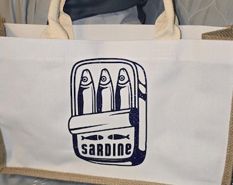 Waterproof Burlap Beach Tote - Sardine Can