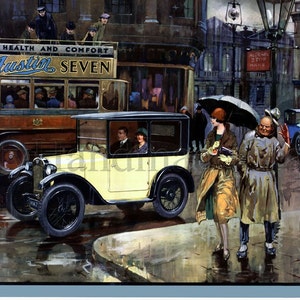 Austin, Cars, Baby Austin, Rainy Day, Advertising, 1930s, Art Deco, Print