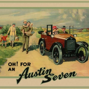 Austin Seven, Vintage, Illustration, 1930s, Print, Advertising Poster