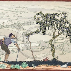 Tree, Ripe Damsons, Old, Wise Man, Vintage 1920s Illustration Print
