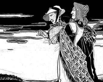 Two Old Ladies, Carrying Twigs, Picking Up Branches, Black and White 1920s Print
