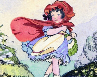 Little Red Riding Hood, Red Cape, Grimms Fairy tale - 1920s Print