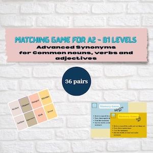 Jeu de mémoire Synonymes Associer des cartes Cartes d'association Générateur de vocabulaire codé par couleur Activité imprimable Ressource pour l'école à la maison ELT avancé ESL