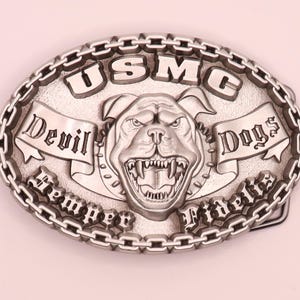 Official USMC Devil Dogs Pewter Belt Buckle | Made in USA Marine Corps Gift | High Relief Military Keepsake Boxed