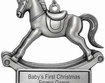 Personalized Pewter Rocking Horse Ornament - Handcrafted USA Made