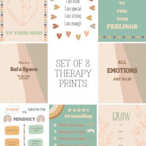 8 Boho Therapy Office Decor, School Counselor Prints, Social Work Posters, Counseling Posters