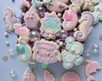 Danis Drip - Unterwasserwelt – Cookie Cutter & Stempel (STL) Muschel Delfin Wasserblasen Seepferdchen Meerjungfrau Cupcake mit Flosse