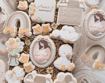 Baby Kollektion – Cookie Cutter & Stempel STL Blumenstrauß Wickelkommode Mama im Spitzenrahmen Regenbogen Mama Gans Geschwister