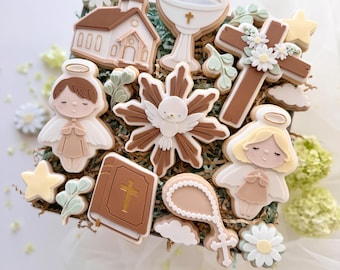 Danis Drip - Kommunion/Konfirmation –Cookie Cutter & Stempel Kreuz mit Blumen Rosenkranz Kirche Friedenstaube Taufbecken Bibel Engelskinder