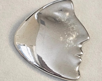 Vintage Silver Tone Abstract Face Profile Brooch Modernist Surrealist Pin