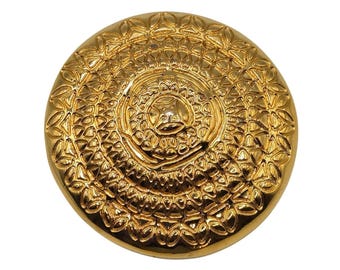 Vintage Monet Gold Tone 2" Brooch Round Textured Statement Etruscan Revival Pin