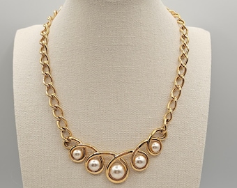 Napier Kunstperlen-Halskette Gold-Ton Swirl Bib Kragen altes Geld formale 15 "