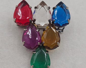 Vintage Rhinestone Brooch Colorful Silver Tone Jewel Tones 2" Pin