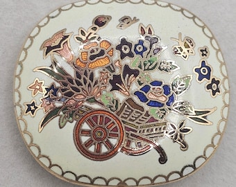 Vintage Cloisonne Enamel Floral Pendant Double Sided Whimsical