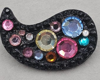Vintage Rhinestone Metal Brooch Multicolor Paisley Cast Metal? Y2K Maximalist