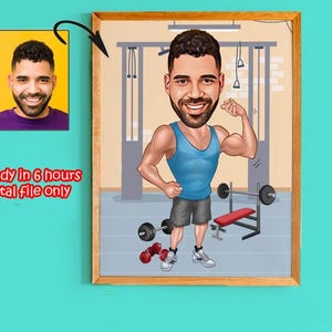 Personalized Fitness Cartoon Portrait, Custom Weightlifter Caricature Drawing from Photo, Funny Fitness Caricature, Gift for Weightlifter