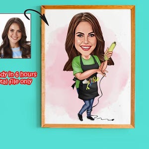 Personalized Cosmetologist Cartoon Portrait, Custom Cosmetologist Caricature Drawing from Photo, Funny Hairdresser Caricature