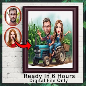Custom Farmer Couple Cartoon Portrait Drawing from Photo, Romantic Farmer Couple Caricature Portrait Drawing, Funny Gift for Farmer Couple