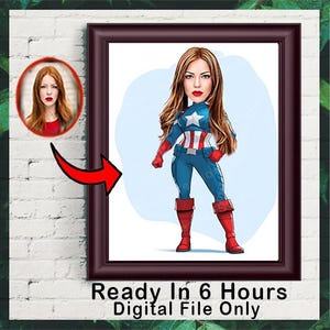 Caricatura personalizada de superhéroe SUPERMUJER a partir de foto, retrato digital, regalo para el día de la madre, regalo de cumpleaños, descarga digital