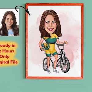 Personalized Cyclist Cartoon Portrait, Biker Portrait, Cyclist Gift, Cyclist Caricature, Custom Caricature, Caricature from Photo