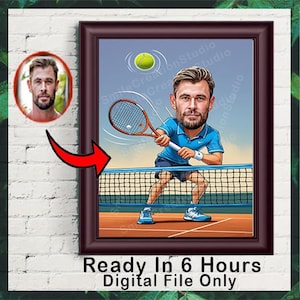 Personalized Tennis Player Caricature Drawing, Funny Custom Cartoon Sports Gift, Unique Art Portrait for Tennis Enthusiast & Sports Fan