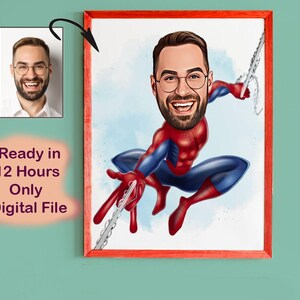 Personalisiertes Superheld-Karikaturporträt, kundenspezifische Superheld-Karikaturzeichnung vom Foto, lustige Superheld-Karikatur, Geschenk für Superheld