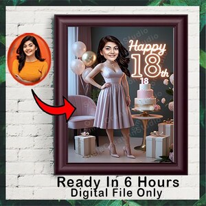 18th Birthday Caricature Gift Custom Personalized Illustration Unique Milestone Celebration Fun & Memorable Keepsake can Create for any age