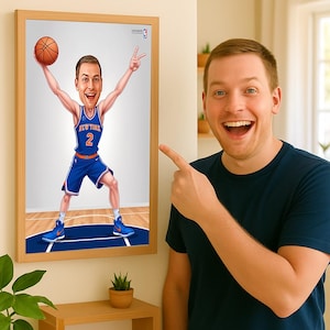 Aangepaste cartoon basketbalspeler portret, poster basketbalkarikatuur, cartoon basketbalspeler, karikatuur basketbal