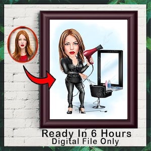 Personalized Hairdresser Cartoon Portrait, Custom Hairdresser Caricature Drawing from Photo, Funny Hairdresser Caricature, Gift Hairdresser