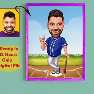 Custom Baseball Player Cartoon Portrait, Baseball Caricature, Gift for Baseball Player, Baseball Cartoon, Caricature from Photo, Baseball
