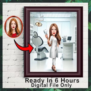 Personalized Female Dentist Cartoon Portrait, Custom Female Dentist Caricature Drawing Photo, Funny Dentist Caricature, Gift for Dentist