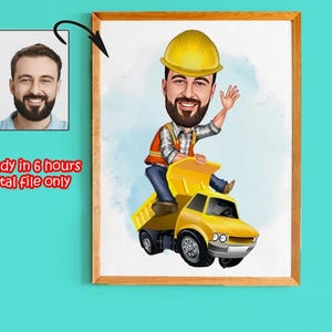 Personalized Construction Cartoon Portrait, Construction Portrait, Construction Gift, Construction Caricature, Custom Caricature, Caricature