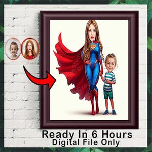 Benutzerdefinierte Superheld Mutter und Sohn Cartoon | Super Mom Karikatur | Benutzerdefinierte Super Mom and Son Cartoon Portrait, Super Mom, Karikatur Mutter Geschenk