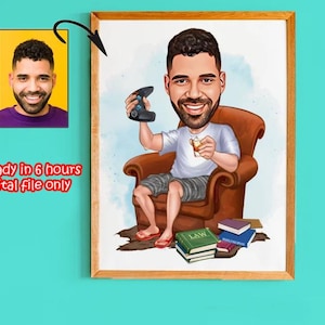 Spersonalizowany portret gracza | Personalizowany plakat z kreskówek, karykatura fotograficzna, pomysł na prezent dla mężczyzn, dekoracja do gier wideo dla graczy