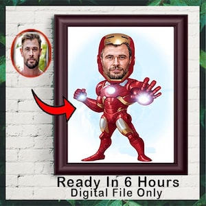 Custom Superhero Digital Portrait - Ironman Personalized Portrait - Print From Photo - Wall Decoration3