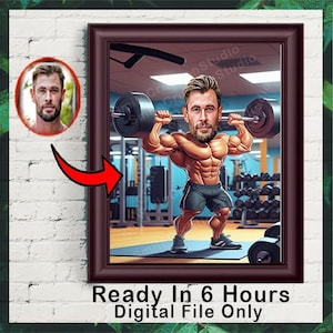 Personalized Fitness Cartoon Portrait, Custom Weightlifter Caricature Drawing from Photo, Funny Fitness Caricature, Gift for Weightlifter