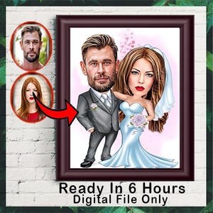 Personalized Wedding Cartoon Portrait, Custom Couple Caricature Portrait, Gift for Couple, Wedding Caricature Portrait, Couple Cartoon
