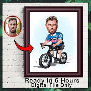 Personalized Cyclist Cartoon Portrait, Biker Portrait, Cyclist Gift, Cyclist Caricature, Custom Caricature, Caricature from Photo
