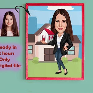 Custom Realtor Cartoon Portrait, Realtor Caricature, Realtor Gift, Real Estate Cartoon, Realtor Portrait, Realtor Caricature from Photo