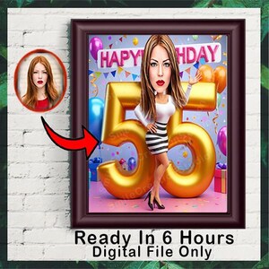 Retrato de desenho animado personalizado de 55º aniversário | Caricatura de 55º aniversário | Desenho de caricatura de feliz aniversário personalizado | Desenho animado de aniversário de 55º aniversário, Caricatura de aniversário