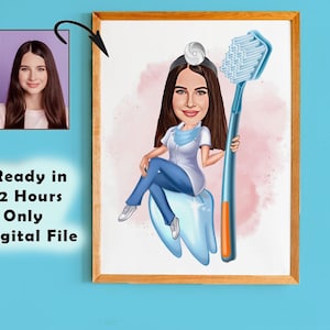 Personalized Female Dentist Cartoon Portrait, Custom Female Dentist Caricature Drawing Photo, Funny Dentist Caricature, Gift for Dentist