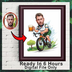 Custom Cycling Cartoon Portrait | Custom Bicycle Cartoon | Personalized Cyclists Caricature Drawing from photo | Unique Gift For Cycling