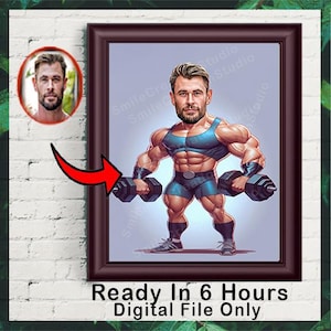 Personalized Fitness Cartoon Portrait, Custom Weightlifter Caricature Drawing from Photo, Funny Fitness Caricature, Gift for Weightlifter